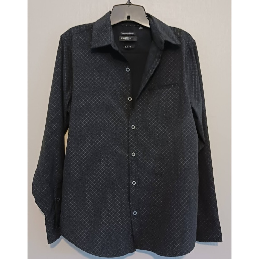 Kenneth Cole Dress shirt, slim fit, cross stitch pattern, black , Size Small